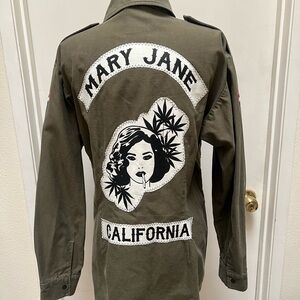Mary Jane California Olive Green Graphic Military Jacket